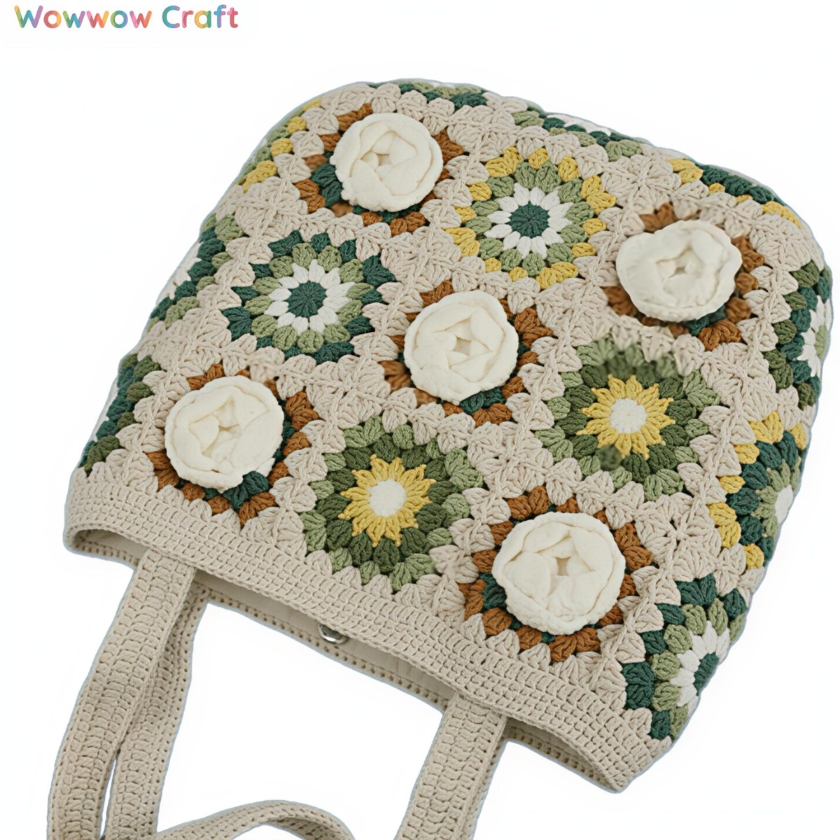 Shoulder Bags,Totes,Crochet Bags,Granny Square Tote crocheted with Snow Fairy Yarn - Beautiful Hand-Crocheted Shoulder Bag